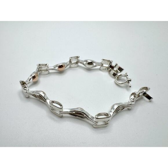 Designer Peruvian Sterling Silver 950 and 18K Gold Inlay Bracelet - 7.5” - Picture 5 of 7